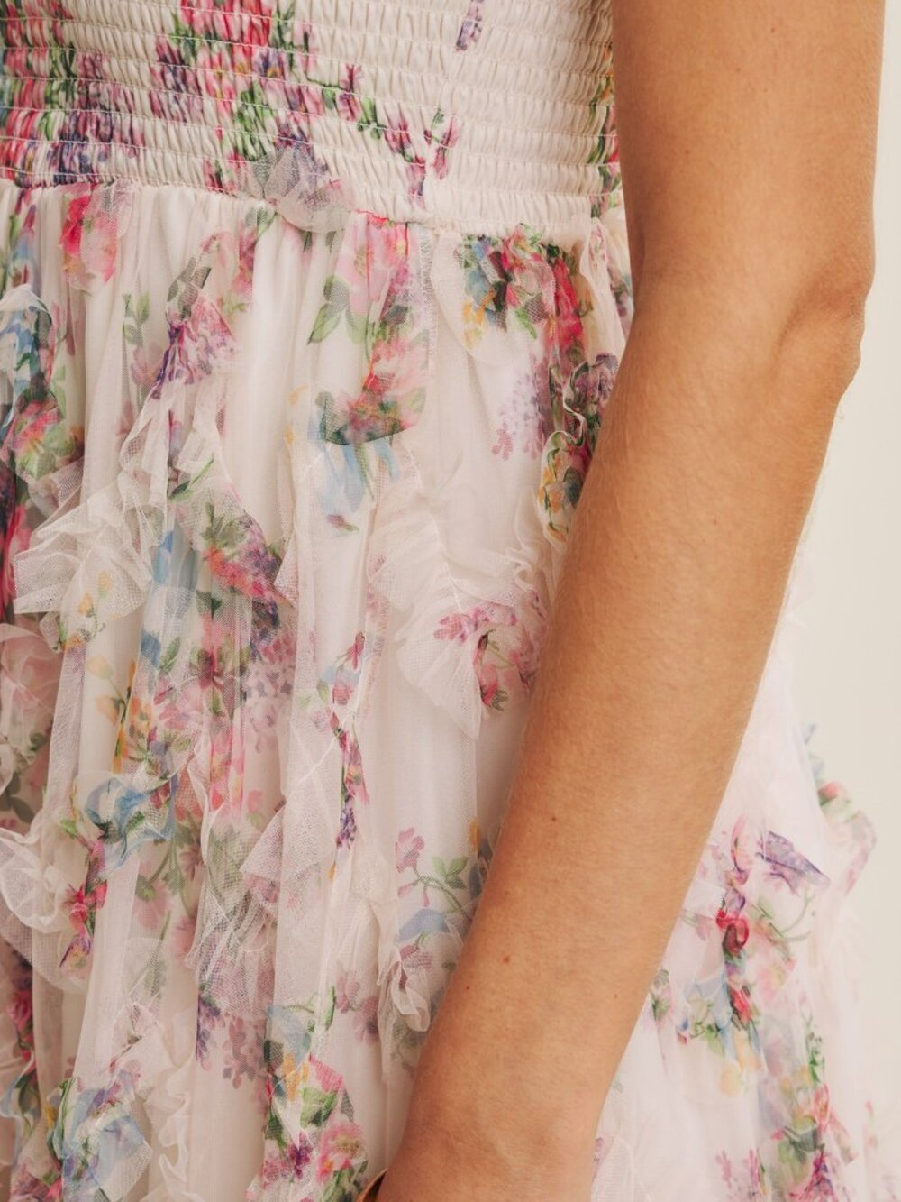 Textured Floral Smocked Midi Dress Tie Straps - Picture 7 of 11